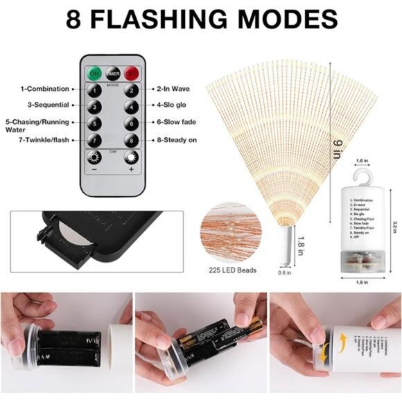 4 Pcs 225Led Lights Battery Operated Fairy Lights Copper Wire with Remote - Picture 6 of 7